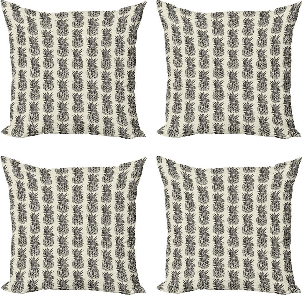 ABAKUHAUS Tropisch Kissenbezug Set (4 Stück), Ananas Sommer Vibe, Moderner Doppelseitiger Digitaldruck, 60 cm x 60 cm, Kokosnuss und Koksgraue