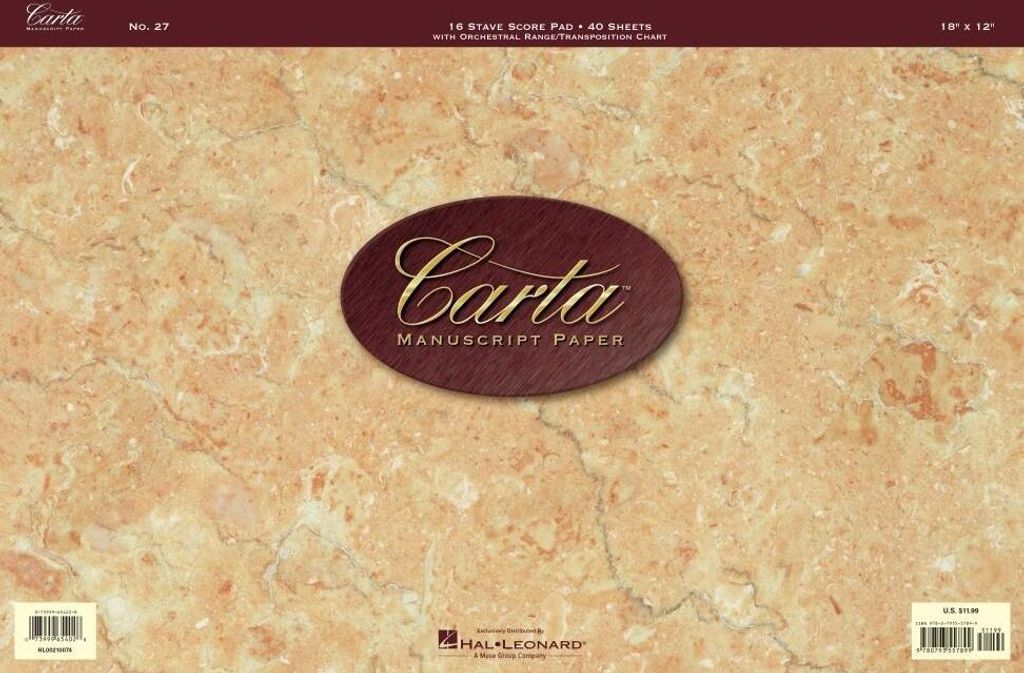 Carta Manuscript Paper No. 27 Professional Score Pad 16-Stave Music Notation Book with 40 Sheets Ideal for Composers Arrangers and Students Include...