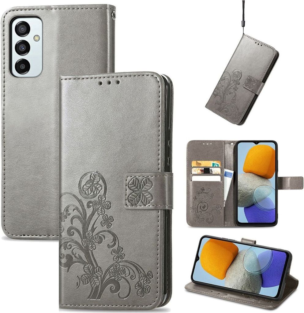 Mobigear Clover Samsung Galaxy M23 Hülle Klapphülle Geldbörse - Grau