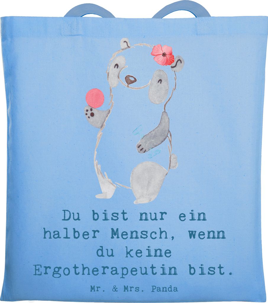 Mr. & Mrs. Panda Shopping Tasche Ergotherapeutin Herz - Sky Blue - Geschenk, Uni, Spruch, Witzig, Beruf, Tote Bag, Laptoptasche, Schultasche, Ausbi...