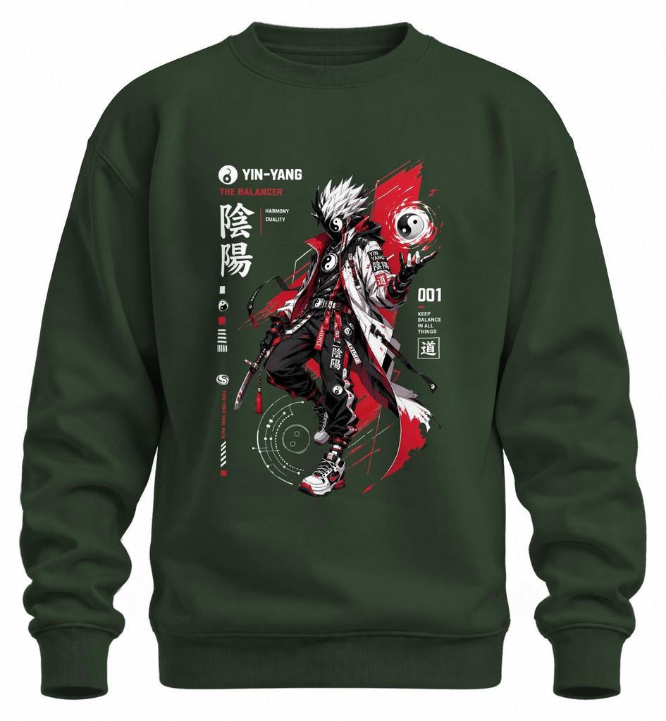 Mikina s kapucňou "Balancer Yin Yang", štýl anime, katana, Obrázok produktu 
