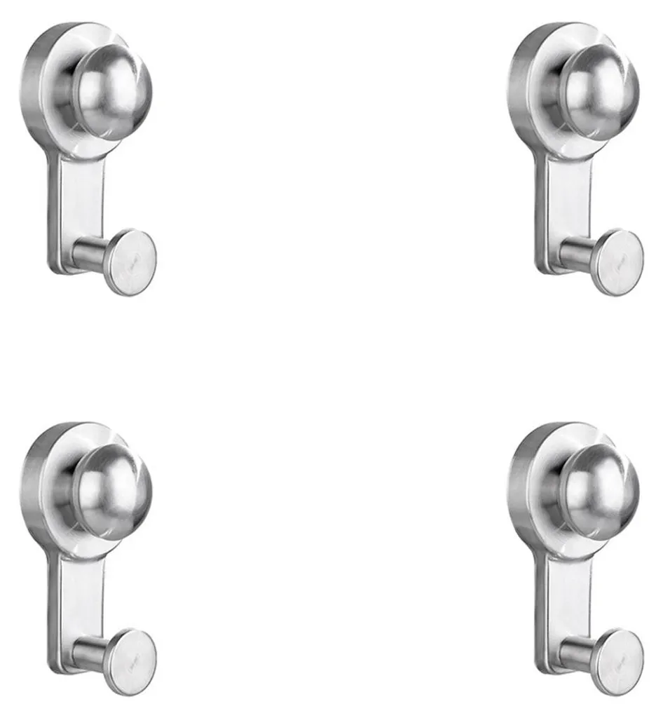 Patère à Ventouse en Acier Inox Lot de 4 Crochets Muraux Blanc Argent