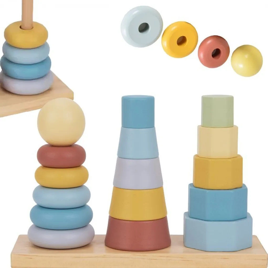 Trieur Montessori Lumarko à trois tours en bois pour empiler et trier