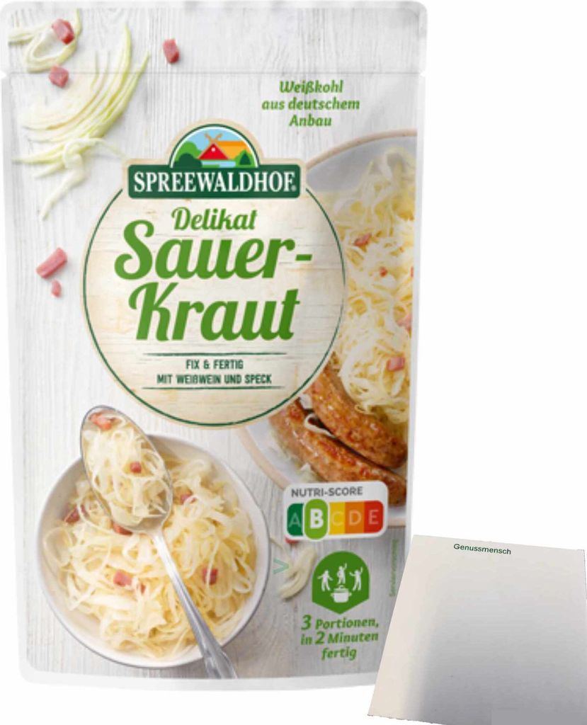 Spreewaldhof Delikat Sauerkraut mit Speck (400g Packung) + usy Block