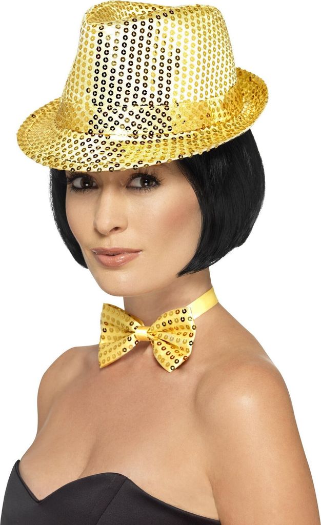 Smiffys Pailletten Trilby Hut Gold Produktbild 