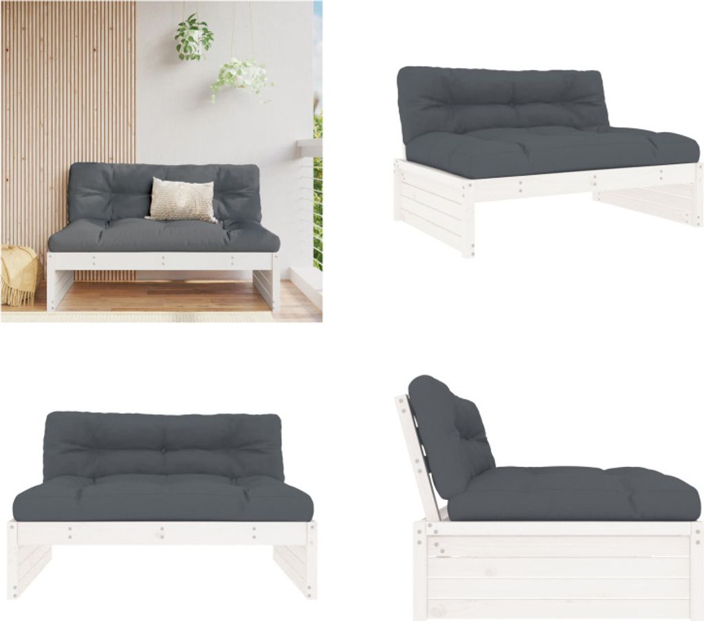 vidaXL Mittelsofa Weiß 120x80 cm Massivholz Kiefer - Mittelsofa - Mittelsofas - Gartensofa - Outdoor Sofa