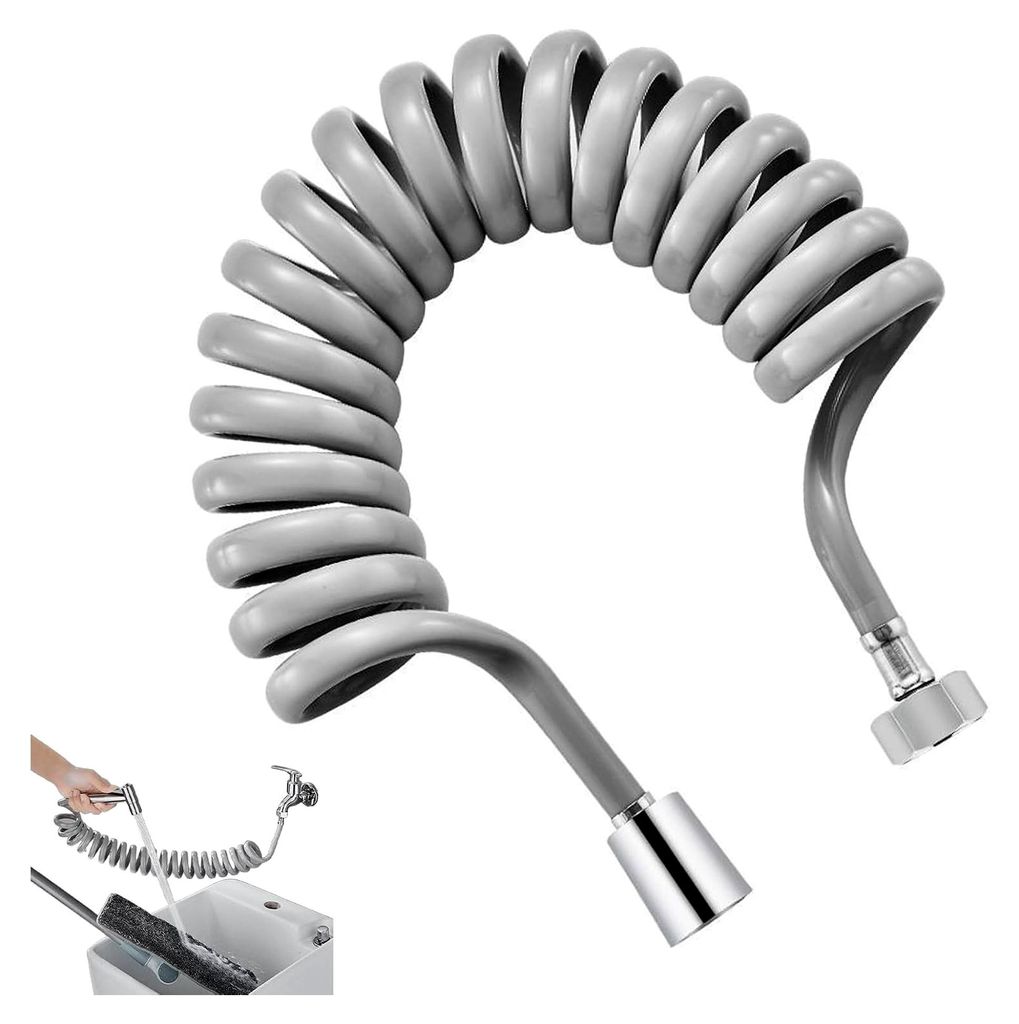 Teleskopischer Duschschlauch 5m PVC G1/2 Spiralschlauch Wasser Flexible Verlängerung für Handbrausen, Badewannen, Spritzpistolen und Waschbecken