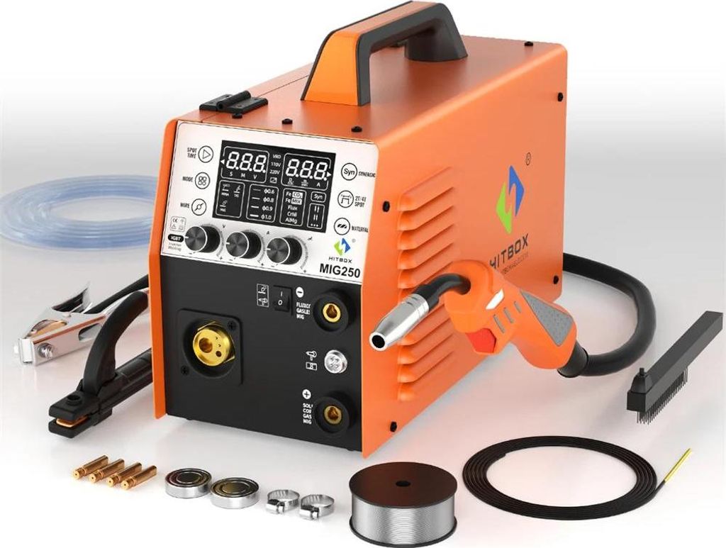 MIG250 Schweißgerät - 250 A - 3-in-1 MIG/MMA/TIG - IGBT-Inverter - Drahtvorschub 2–14 m/min - 12,5 kg - Rostrot