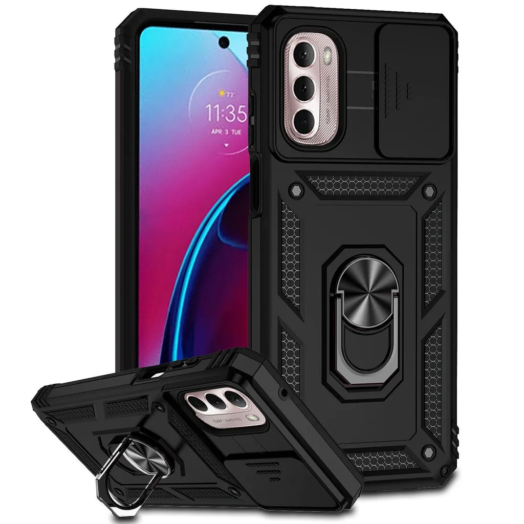 Custodia Motorola G Stylus 2022 Nera con Stand Anello e Privacy Cover