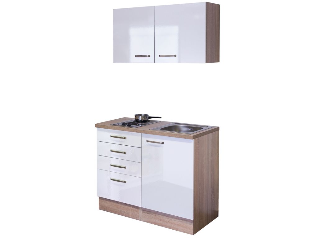 Miniküche - 100 cm - Hochglanz Weiß Sonoma Eiche – Toska