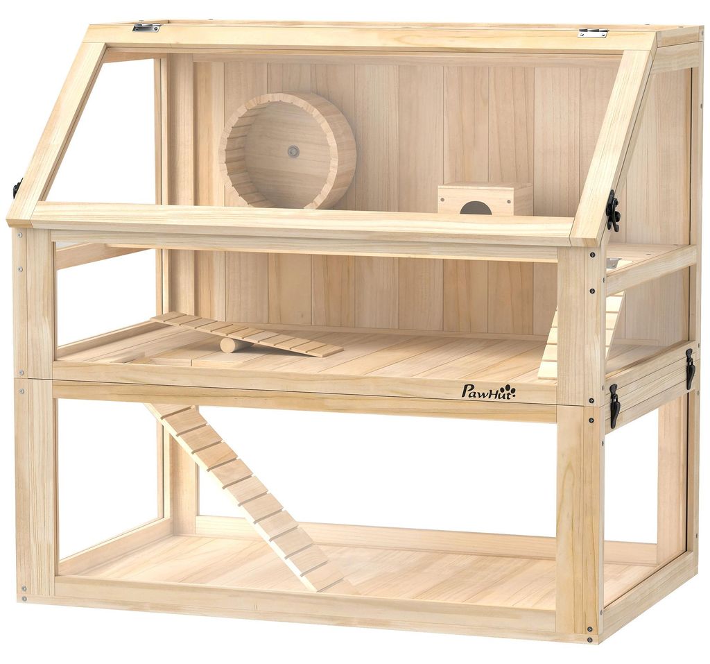 PawHut Hamsterkäfig aus Holz 3 Etagen Nagarium Nagerkäfig Produktbild 