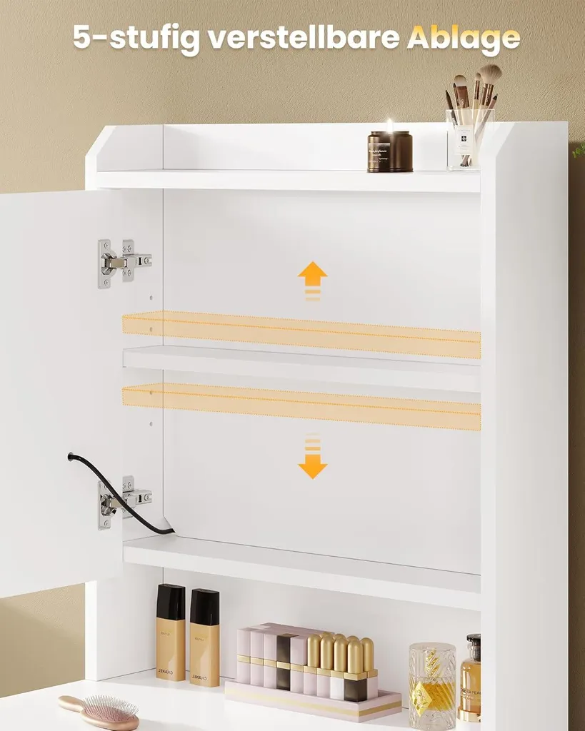 Coiffeuse blanche à luminosité réglable et éclairage 3 couleurs LED - 6