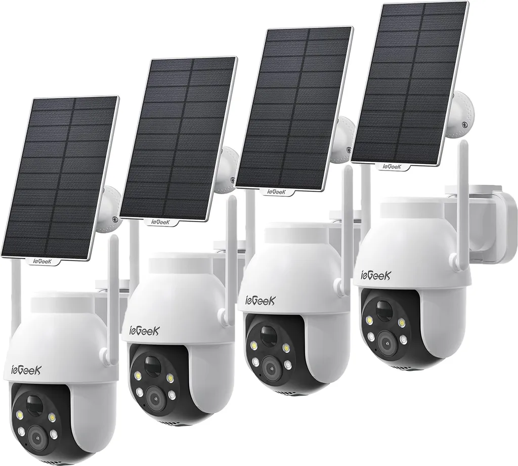Kit Caméra de Surveillance Solaire Extérieure 360° PTZ 2K sans Fil 4 Pcs