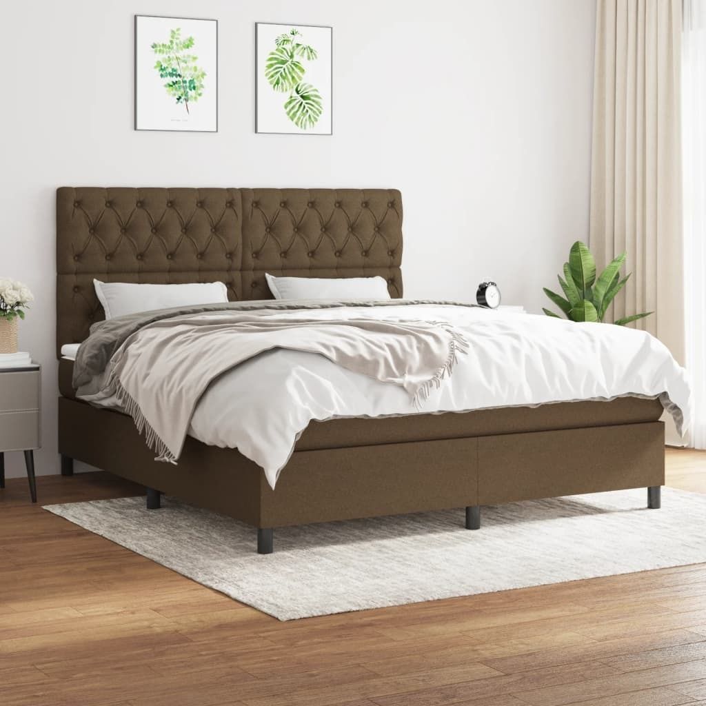 The Living Store Boxspringbett mit Matratze Dunkelbraun 160x200 cm Stoff