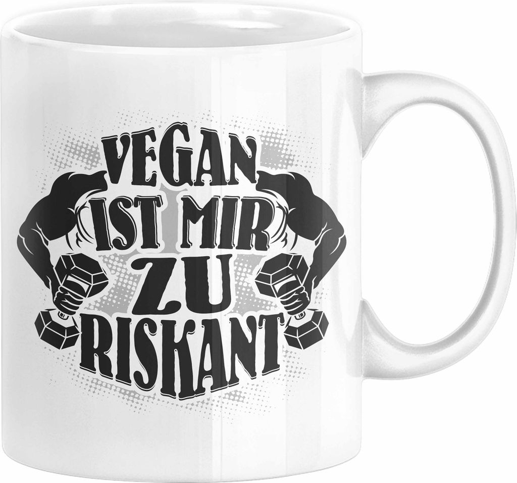 Anti Vegan Tasse Geschenk Bodybuildung Pumper Fitness Vegan Ist Mir Zu Riskant (Weiß)