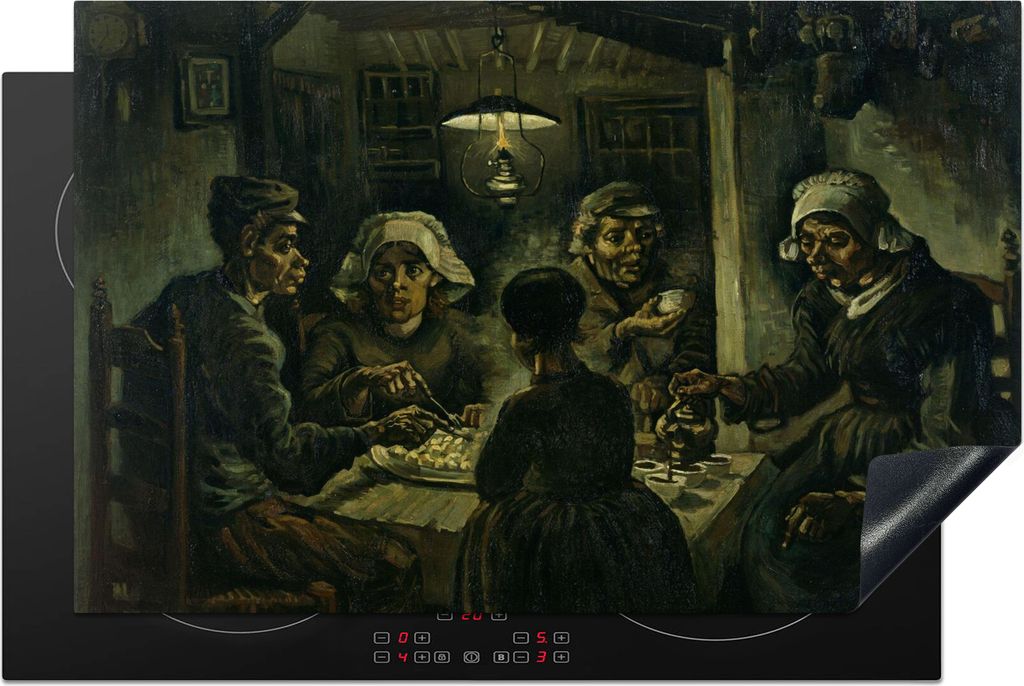 KitchenYeah Herdabdeckplatte Die Kartoffelesser - Vincent van Gogh , 80x52cm, Küche Deko, Glaskeramikfeld Herdabdeckung, Abdeckplatte fùr Kochfeld