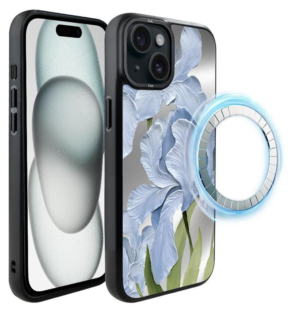 Schutzhülle für das iPhone 15 Plus, MagSafe-kompatibel, mattschwarze Seiten, Blaue Iris