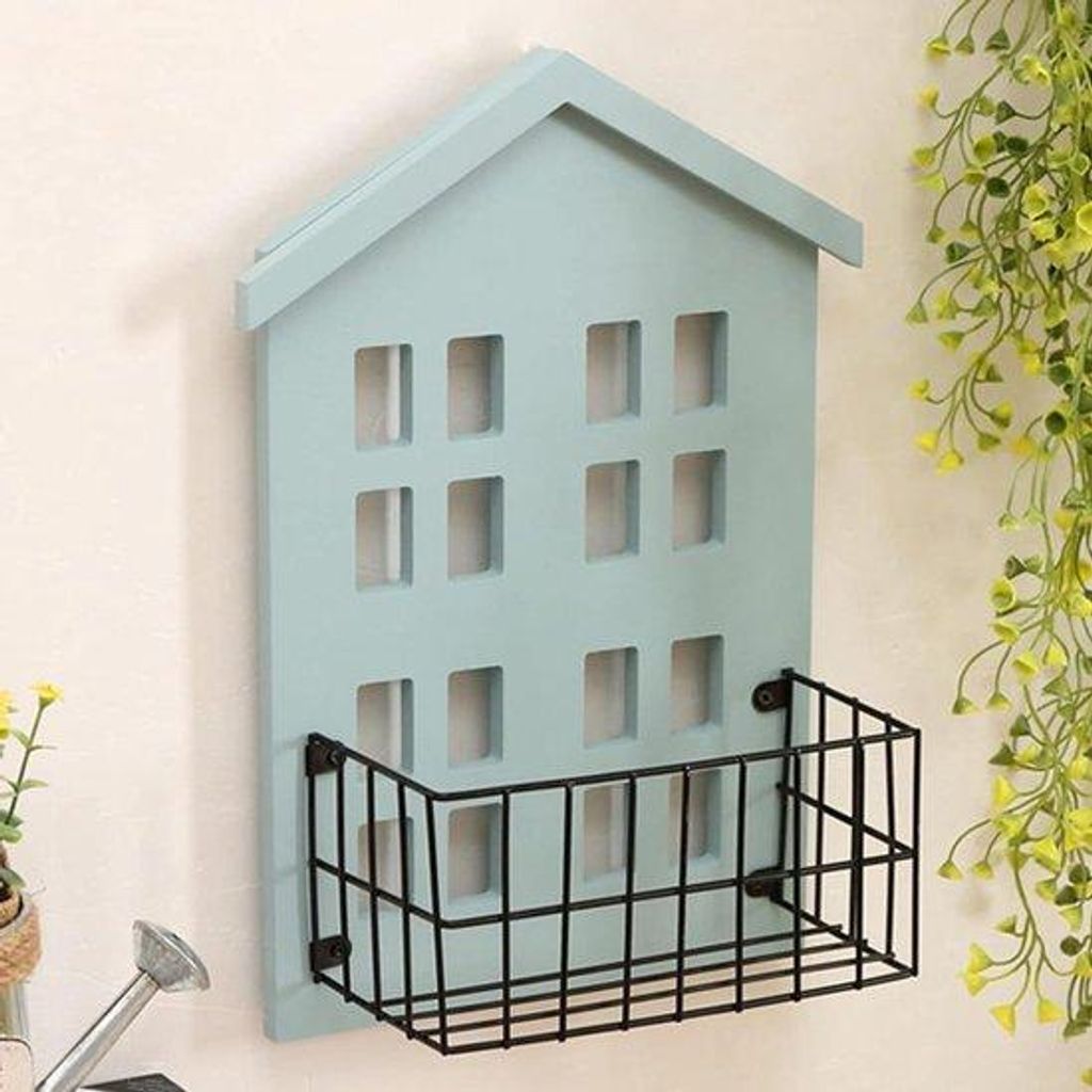 Handgefertigte Holzwand-Regalbox - Holz Speichertruhe - Schlafzimmer-Kommode für WG, Bad, Küche, Büro - Hellblau.