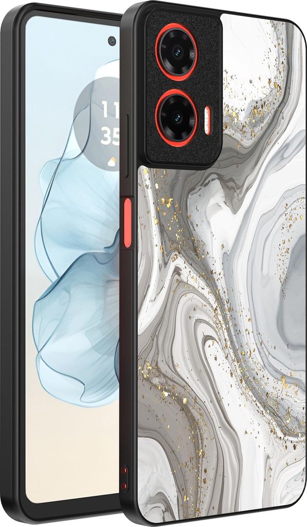 Smartphonica Handytasche Passend für Motorola Moto G04 - G24 - G24 Power - E14 mit Marmordruck - TPU Rückendeckung Fall Marmor Design - Silber