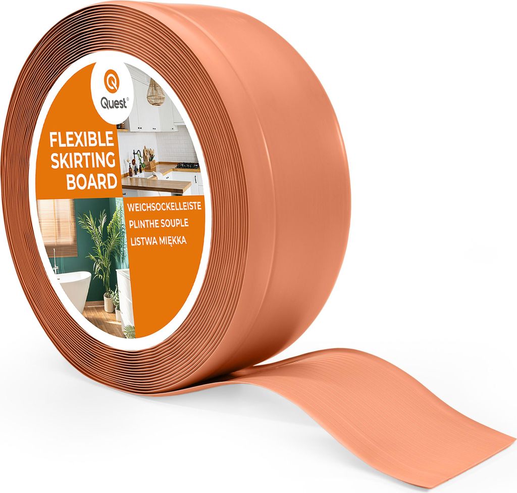 QUEST Weichsockelleiste ohne Klebeband 70x20mm, 25m, PVC Sockelleiste, Breite Knickleiste für Wände, Boden, Flexibel, Dekorativ, UV-beständig, z...