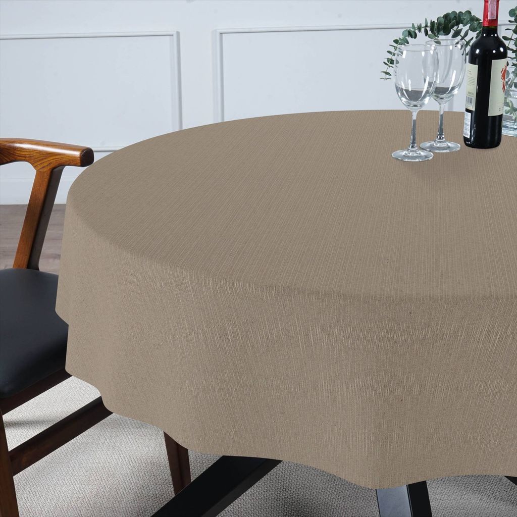 Tischdecke Leinen-Optik - MILA Premium Stoff-Tischtuch mit Beschichtung Tischwäsche Stoff-Tischdecke uni Sand Rund 100cm mit Schnittkante