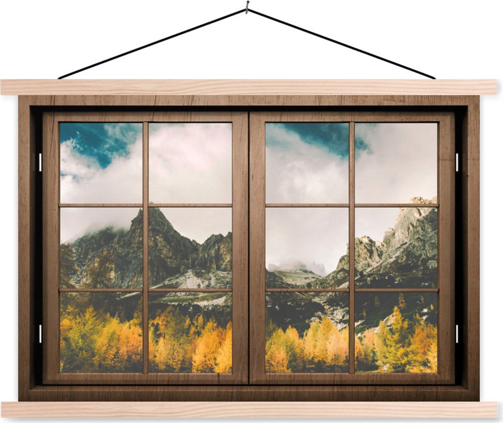 MuchoWow Textilposter Aussicht - Berg - Baum 60x40 cm mit holzfarbenen Rahmen - Bilder