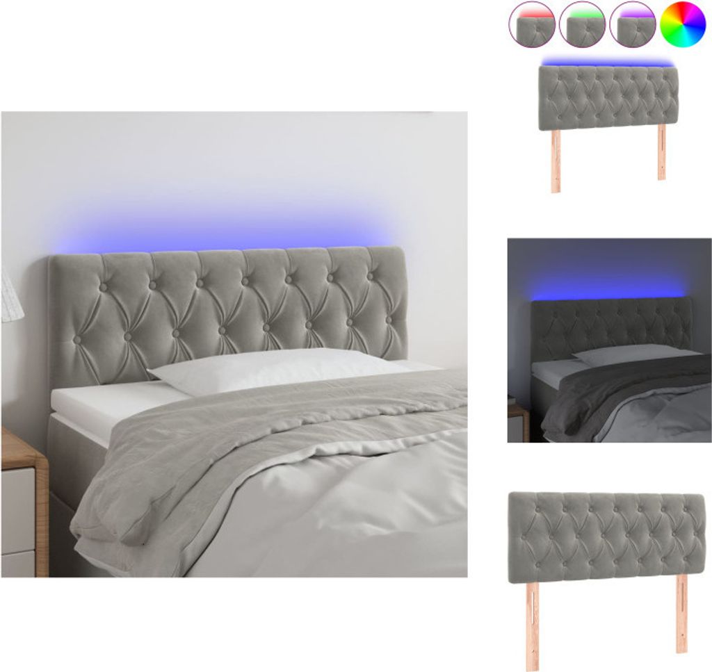 vidaXL LED Kopfteil Hellgrau 90x7x78/88 cm Samt -  Kopf- & Produktbild 