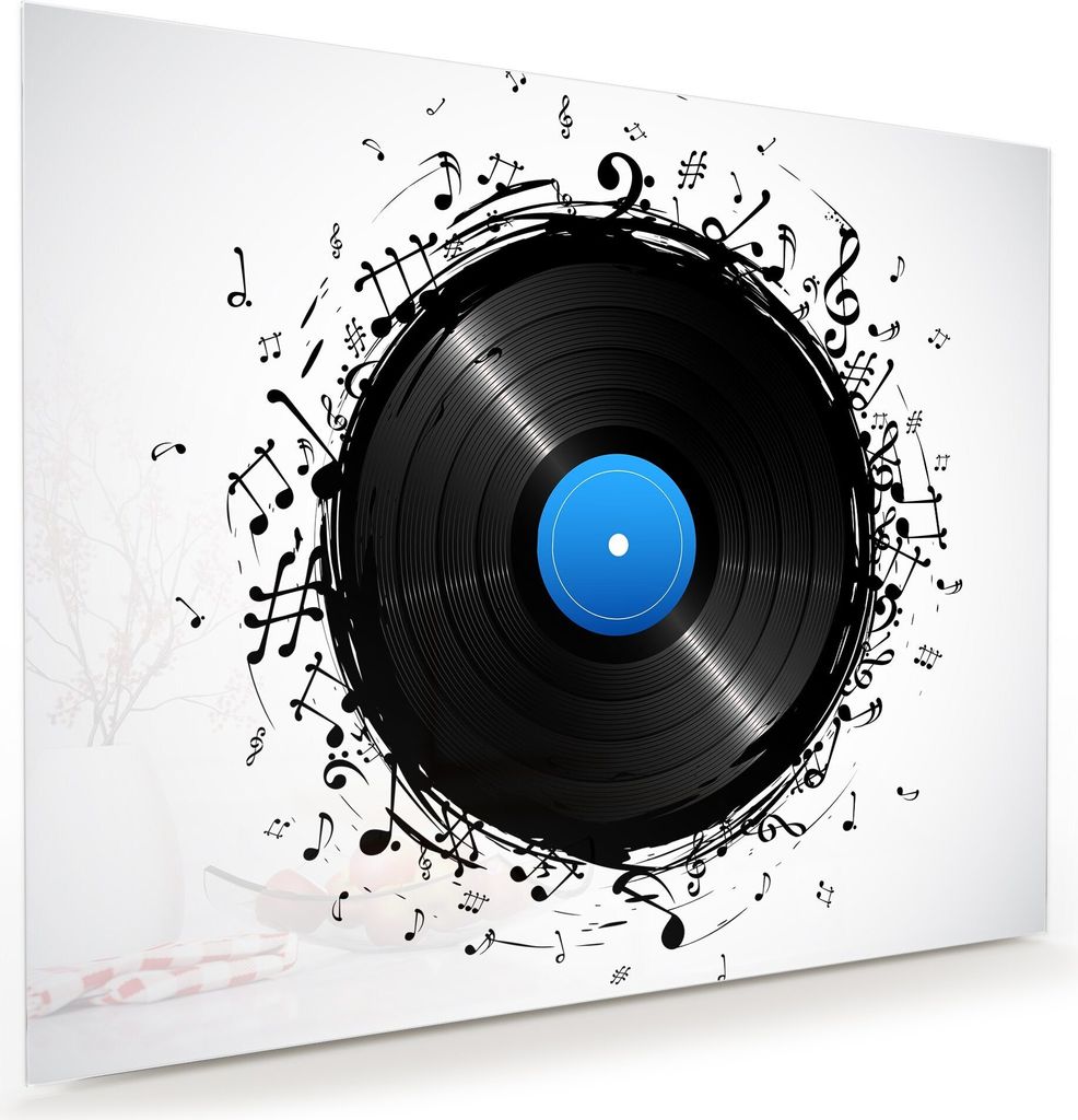 Glasbild Wandbild Disc Music Note 75x60cm in XXL für Wohnzimmer, Schlafzimmer, Badezimmer, Flur