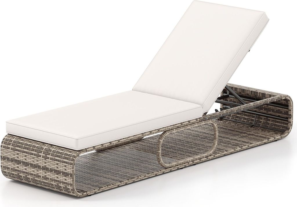 Sonnenliege, Gartenliege mit 7-stufig verstellbarer Rückenlehne, Gartenbett aus Polyrattan mit bequemen Sitzkissen, für Pool, Terrasse, Garten, B...
