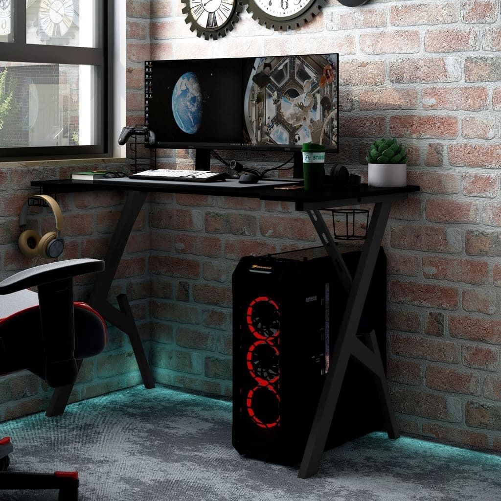 Maison Exclusive - Gaming-Schreibtisch mit Y-Gestell Schwarz 90x60x75 cm