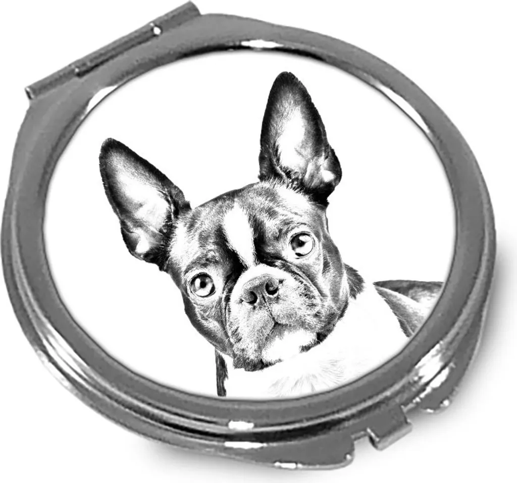 Specchio Compatto Boston Terrier Logo Art Dog | Regalo Cane Personalizzato - 1