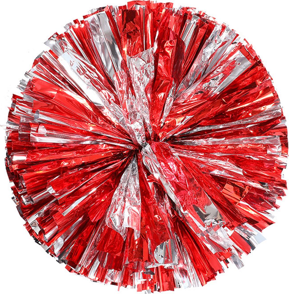 Cheerleading-Bouquet, Metallic-Folie, Handblumen, für Kinder und Teenager, Sportteam, Ballspiel, Cheerleader-Luftschlangen, Pompons, Silber und Rot