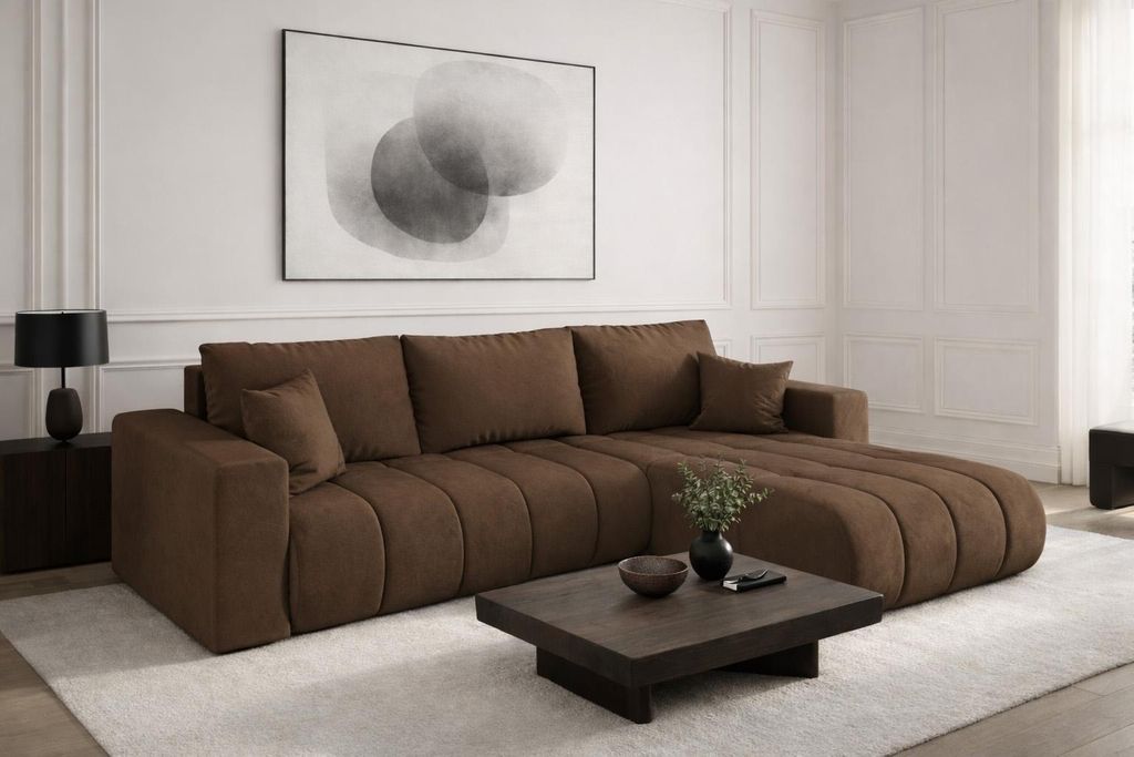 Kaiser Möbel Ecksofa mit schlaffunktion und bettkasten MILO PREMIUM, stoff MONOLITH, Hellbraun, Rechts