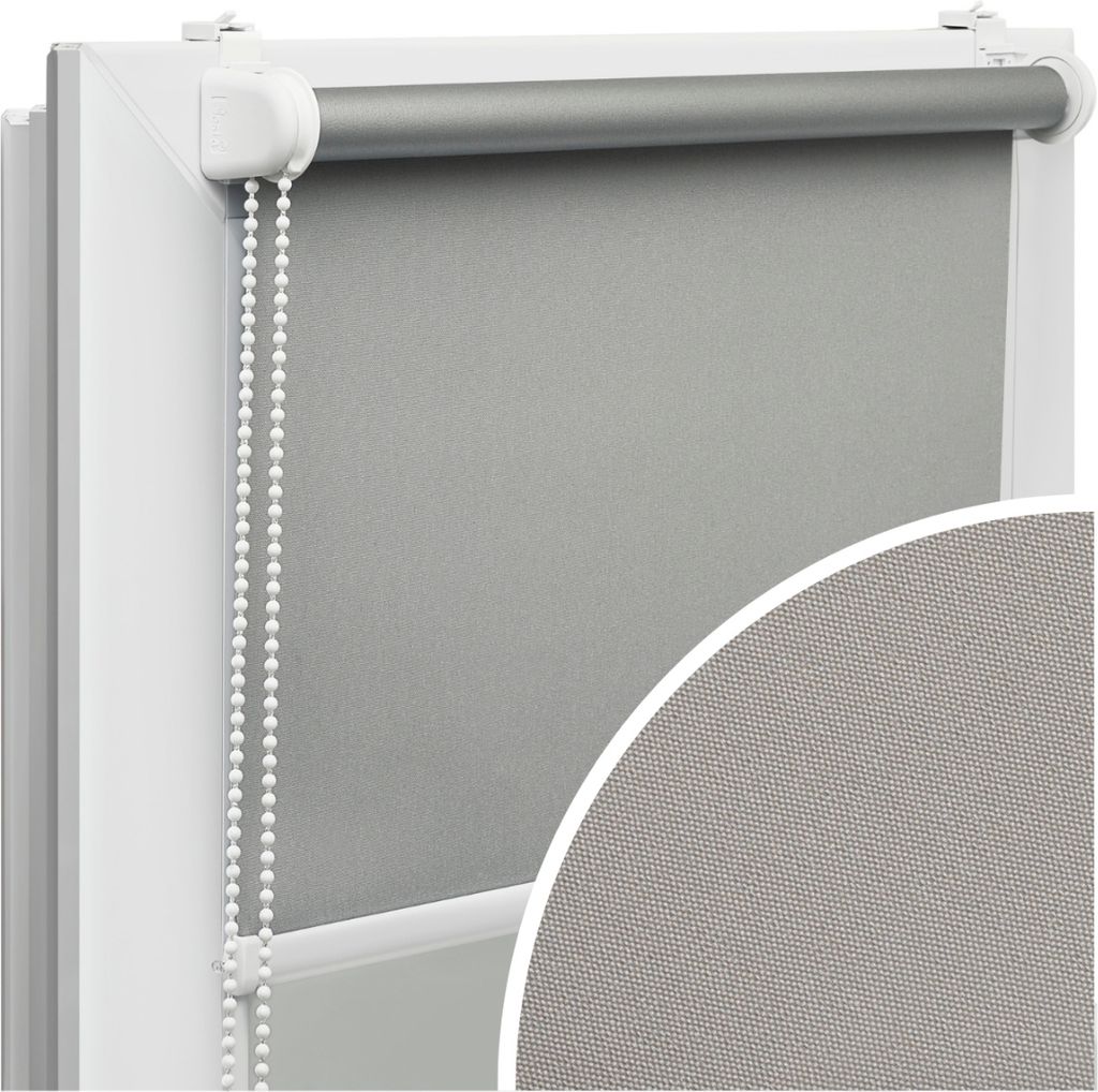 Voppi Verdunklungsrollo 69x150 cm grau, Thermorollo ohne Bohren, Fensterrollo, Innenrollo für Fenster, nicht invasive Montage