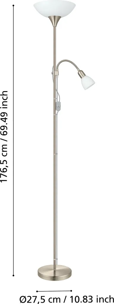 Lampadaire de Salon à Double Éclairage Nickel avec Liseuse Orientable