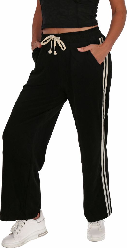 Sport Freizeit Damen Hose Jogger Streifen Design leichte Jogginghose Baumwolle Schwarz M/L