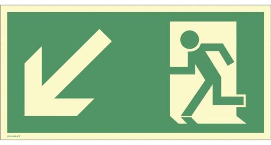 Dreifke Schild Rettungsweg links abwärts, Alu, langnachleuchtend, 160-mcd, 4...