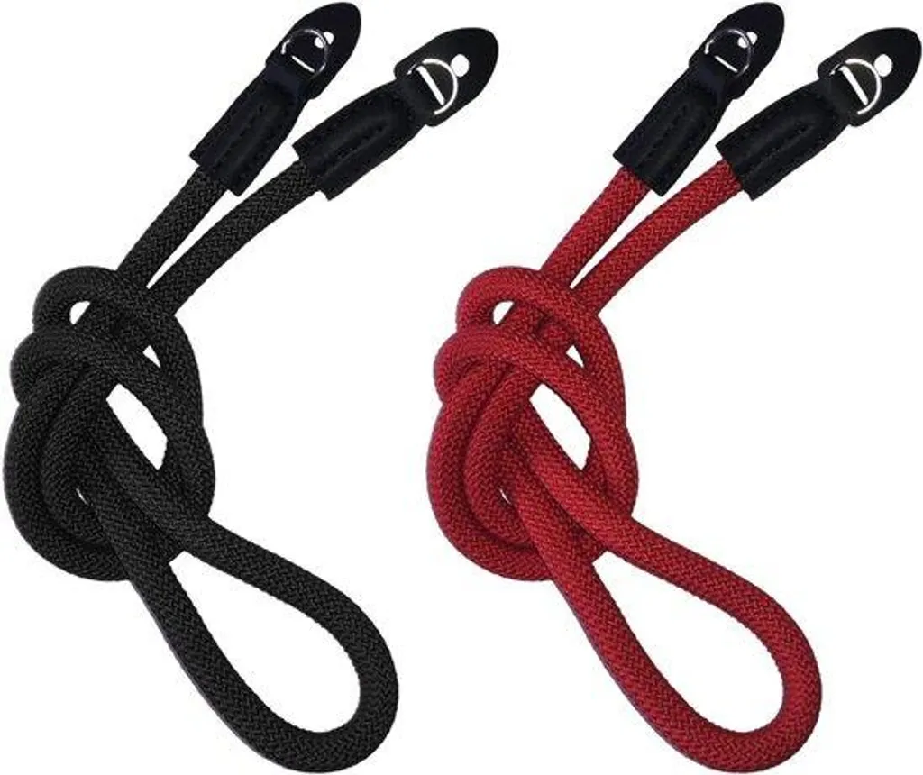 Sangle appareil photo 100 cm artisanale en nylon tressé noir et rouge