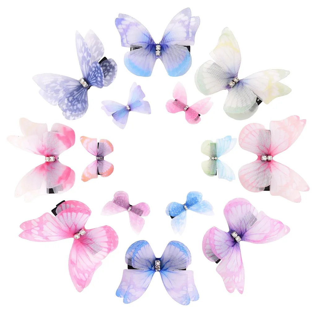 Petites barrettes papillon antiglisse 3D : lot de 28 pour cheveux fins