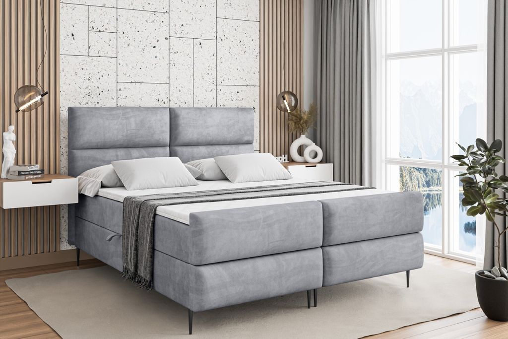 ALTDECOR Boxspringbett mit Schwarz Füßen, Matratze und Lattenrost, Topper, Fußteil, Polsterbett mit Bettkasten, Bett mit Stauraum H4-Matratze, D...