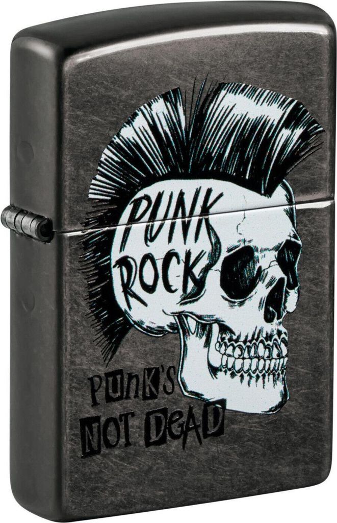 Zippo Feuerzeug Gray Dusk mit Punk Rock Skull Motiv aus Metall windfest nachfüllbar
