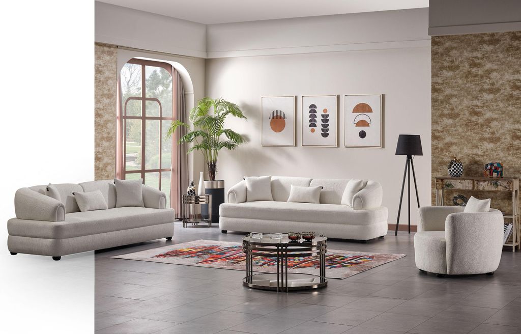 Sitzgruppe/Sofa Set - Wohnzimmergarnitur "Luma" 3+3+1-Beige