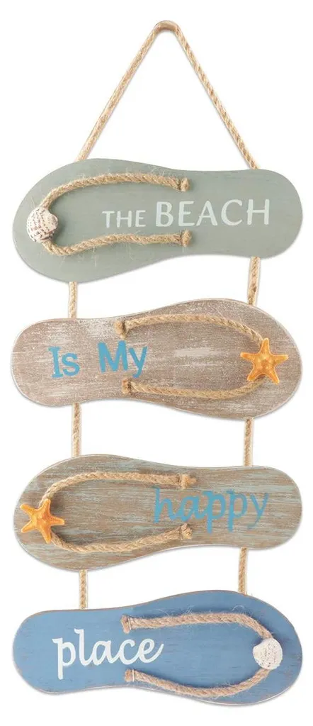 Tongs décoratives à suspendre en bois marin motif plage bleu et gris