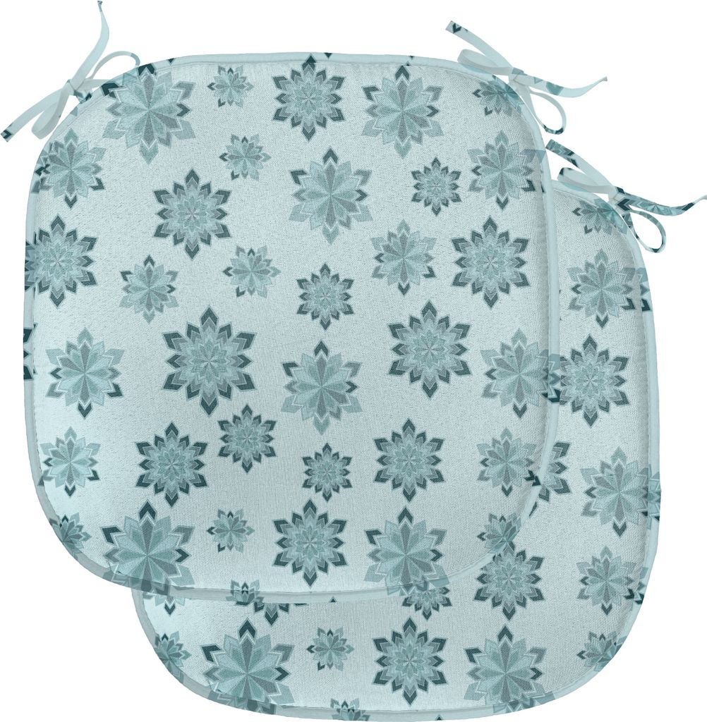 ABAKUHAUS Teal Polster für Esszimmerstühle, Aufwändige Winter-Schneeflocken, Dekoratives wasserfestes Kissen mit Riemen für Küchensitze, 40 cm...