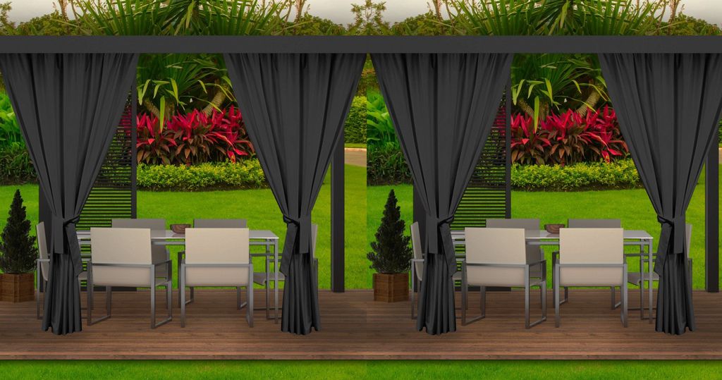 4 Stück Outdoor Vorhang Schwarz 155cm breite x240cm Höhe |Ovorhang blickdicht Outdoor | Vorhang Wetterfest | Outdoor vorhänge für Terrasse, Ga...