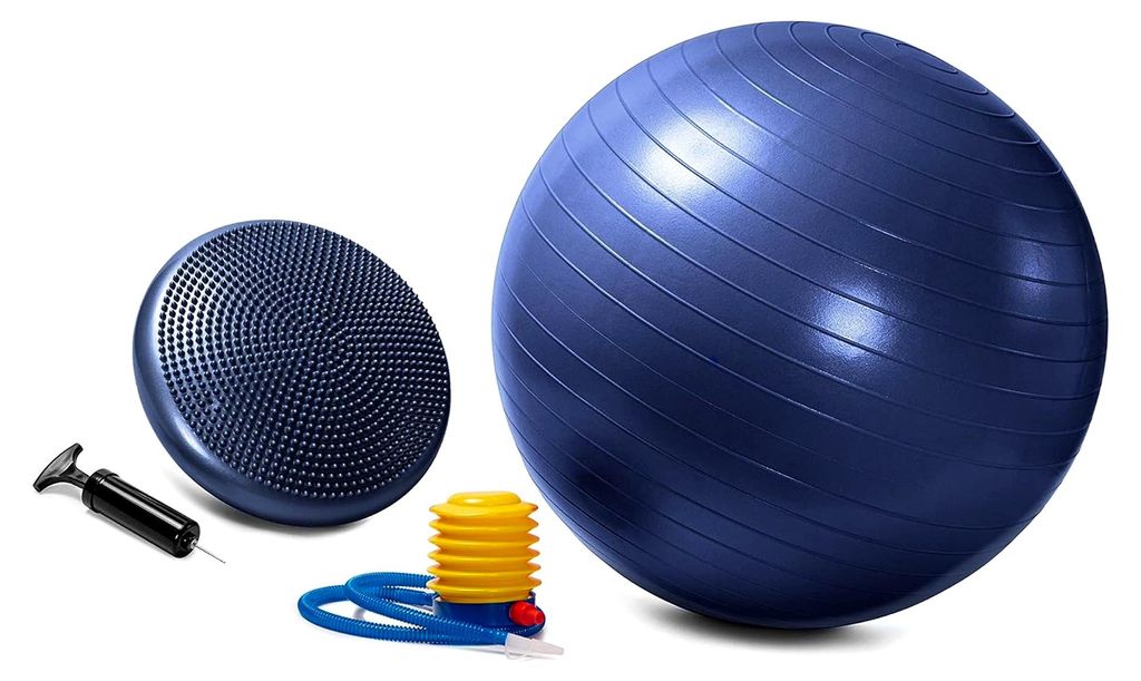 C4B Gymnastikball 65 cm und Ballsitzkissen 33 cm inkl. Pumpe im SET - Balance-Kissen, Sitzball, Trainingsball, Noppenkissen - Rückentraining für ...