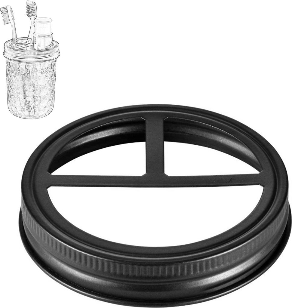 1 Ersatzdeckel fuer Einmachglas-Zahnbuerstenhalter fuer 3-Zoll-Einmachglaeser mit 3 Faechern, multifunktionaler Glasdeckel aus Edelstahl zur Aufbew...