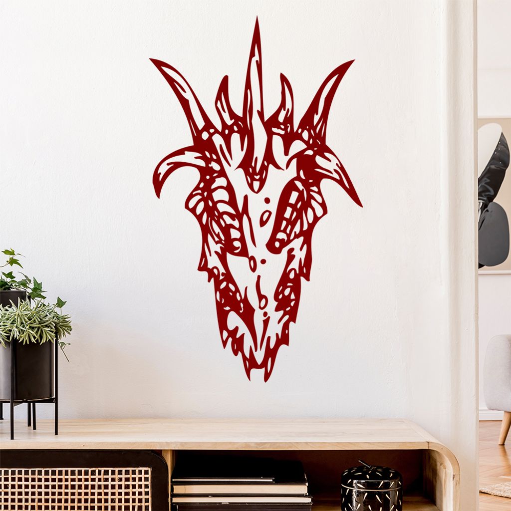 Drachen Schädel Wandtattoo in 6 Größen - Wandaufkleber Wall Sticker - Dekoration, Küche, Wohnzimmer, Schlafzimmer, Badezimmer