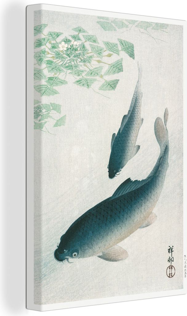 OneMillionCanvasses - Leinwandbilder - 90x140 cm, Karpfen schwimmen um Wasserpflanzen - Gemälde von Ohara Koson, Wandbilder Kunstdruck Wanddekor...