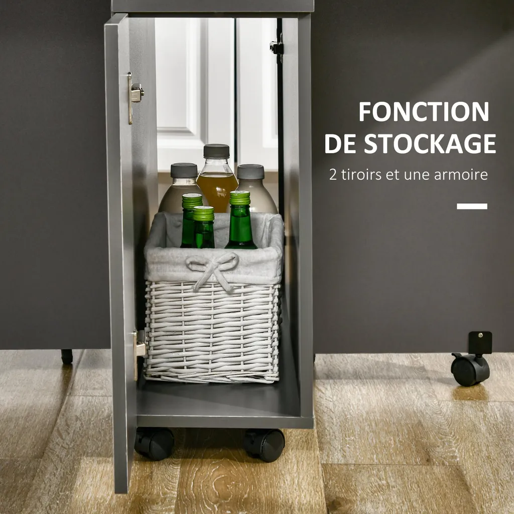 Table à manger modulable avec roulettes et placards de rangement 140cm - 8